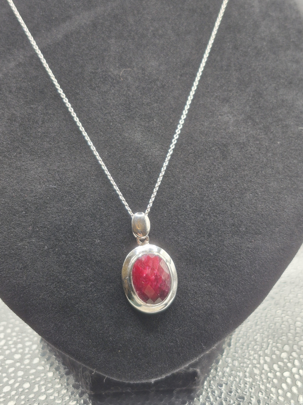 Silver Necklace with Red Ruby Gemstone Pendant